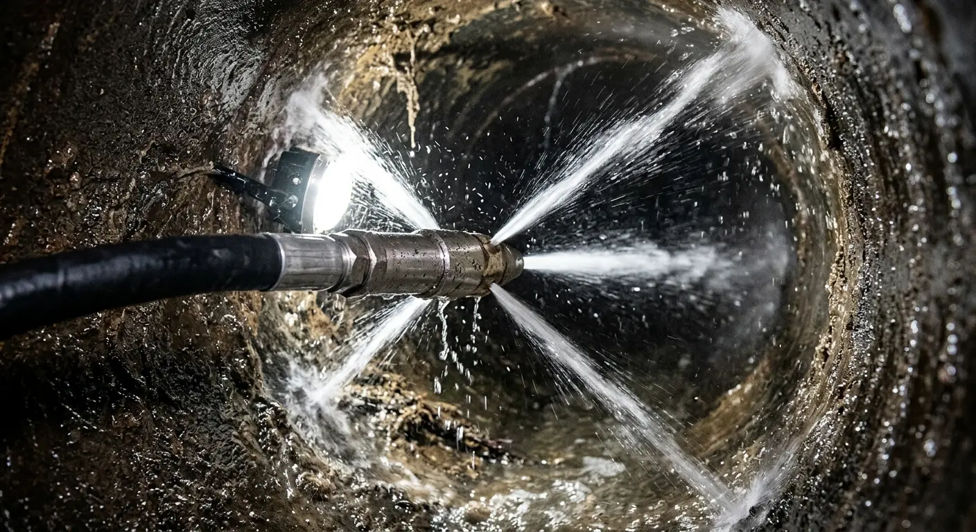 High-pressure hydro jetting nozzle cleaning sewer pipe for Sewer Line Relining in West Haven-Sylvan